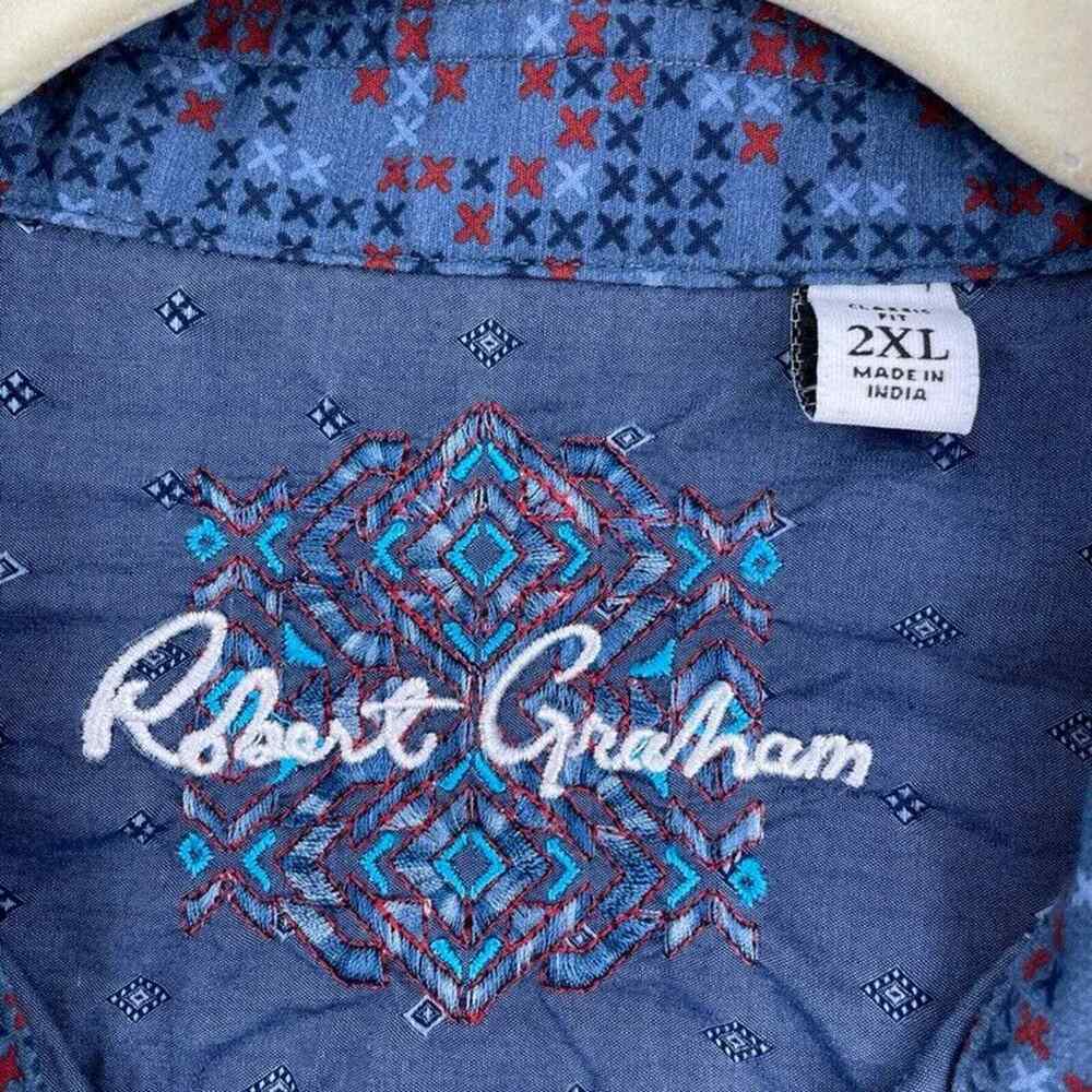Robert Graham Shirt Mens 2XL Blue Button Up Long Sleeve Contrast Cuffs Classic - Picture 2 of 12